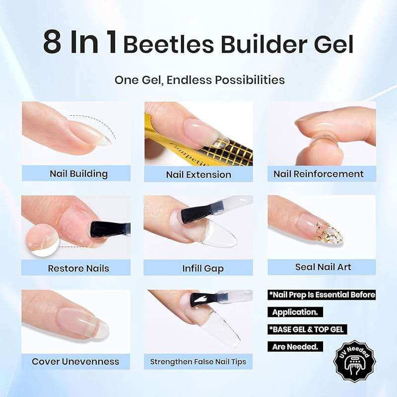 Beetles Builder Gel for Nails,0.51 oz Clear,8 in 1 Strengthening Thickening Building Instant Apex,Beginners Friendly & DIY Salon Manicure,LED & UV Lamp Needed,Gifts for Women - Image 3