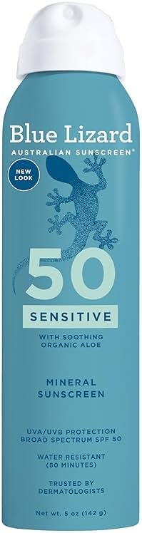 Blue Lizard Sensitive Mineral SPF 50 Spray, Dermatologist-Recommended Brand, Broad-Spectrum UVA/UVB Protection, Water-Resistant, Zinc Oxide Formula, 5 oz - Product Image