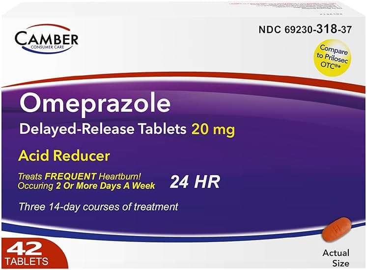 Camber Omeprazole 20mg Delayed-Release Tablets, Heartburn and Acid Reducer Reflux Medicine (42 Count) - Image 1