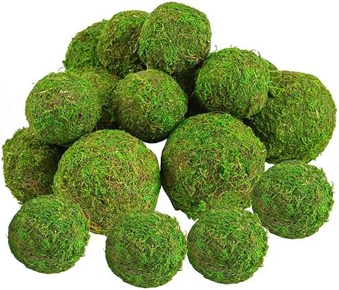 Biubee 18 Pack Decorative Faux Dried Moss Balls- 6pcs 3.1" Artificial Green Plant Mossy Globes+ 12pcs 2.2" Handmade Sphere Moss Gift for Home Dough Bowl Vase Chinoiserie Decors Party Wedding Display - Product Image