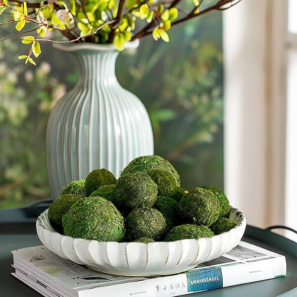 Biubee 18 Pack Decorative Faux Dried Moss Balls- 6pcs 3.1" Artificial Green Plant Mossy Globes+ 12pcs 2.2" Handmade Sphere Moss Gift for Home Dough Bowl Vase Chinoiserie Decors Party Wedding Display - Image 2
