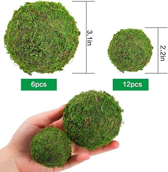 Biubee 18 Pack Decorative Faux Dried Moss Balls- 6pcs 3.1" Artificial Green Plant Mossy Globes+ 12pcs 2.2" Handmade Sphere Moss Gift for Home Dough Bowl Vase Chinoiserie Decors Party Wedding Display - Image 3