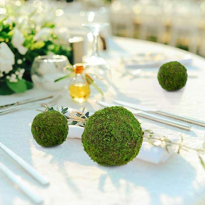 Biubee 18 Pack Decorative Faux Dried Moss Balls- 6pcs 3.1" Artificial Green Plant Mossy Globes+ 12pcs 2.2" Handmade Sphere Moss Gift for Home Dough Bowl Vase Chinoiserie Decors Party Wedding Display - Image 7
