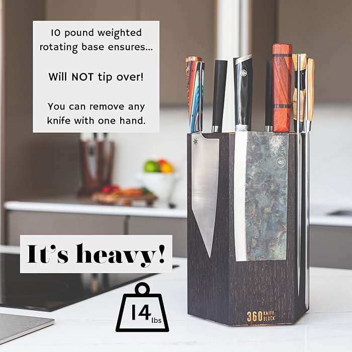 360KnifeBlock® MAX (black) ROTATING Magnetic Knife Block - MAX 12" tall with an array top slots SeriousEats/Food&Wine/ATK BEST Universal Knife Block - handmade in Washington - Image 5