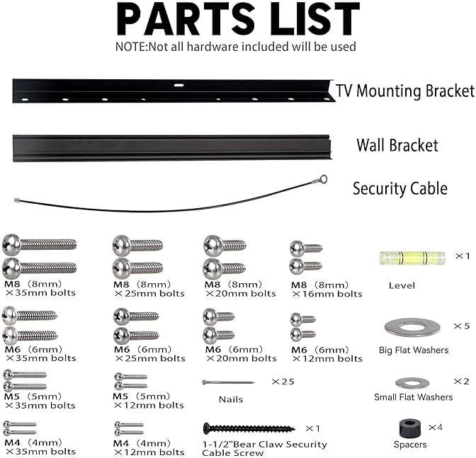 No Stud TV Wall Mount, Drywall Studless TV Hanger No Damage, No Drill, Non Screws, Dry Wall Flat Screen TVs Easy Install Bar Bracket fits VESA 12-55 inch TVs up to 99 lbs, Include Hardware Levels - Image 6