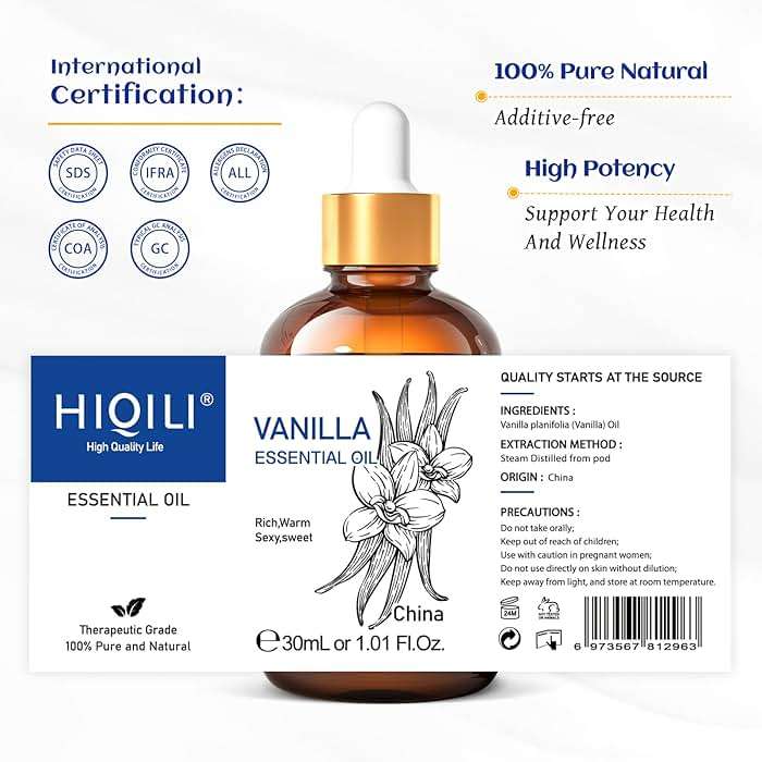 HIQILI Vanilla Essential Oil - 1 Fl Oz / 30ML | Beginner-Friendly for Making Perfume Candle Soap, Diffuser, Body, Skin, Lotion - Image 7