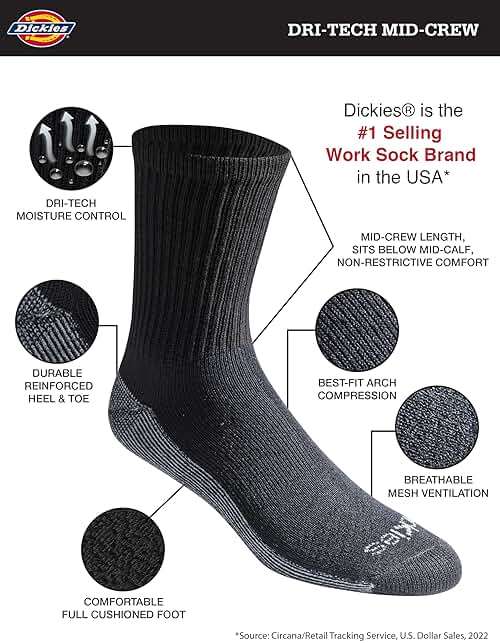 Dickies Men's Dri-tech Moisture Control Mid-crew Comfort Length Socks, Available in M-xl (6, 12 Pairs) - Image 2