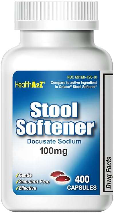 HealthA2Z® Stool Softener, Docusate Sodium 100mg, Red & White Capsules, Dependable & Stimulant-Free, Gentle Constipation Relief, 400 Counts - Image 1