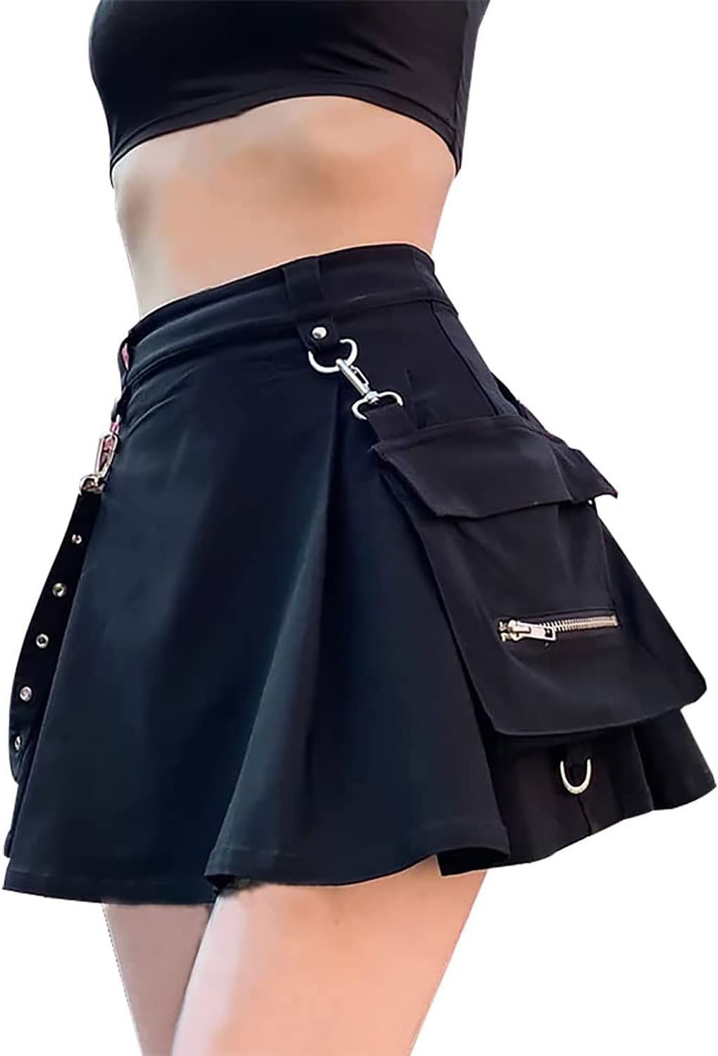 TSMNZMU Womens Punk Cargo Skirts Gothic Grunge Mini Skirts Emo Alt Skirt Mall Goth Harajuku Skirt with Pockets - Product Image