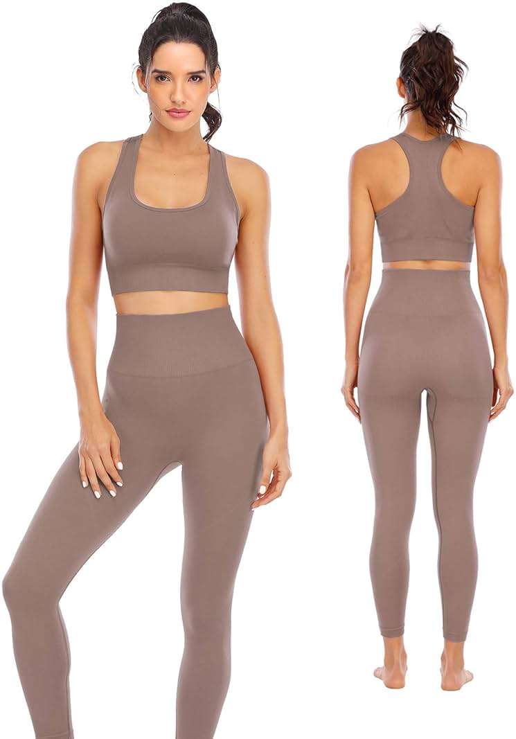 Workout Sets for Women 2 Piece High Waisted Seamless Leggings with Padded Stretchy Sports Bra Sets Gym Clothes - Image 1
