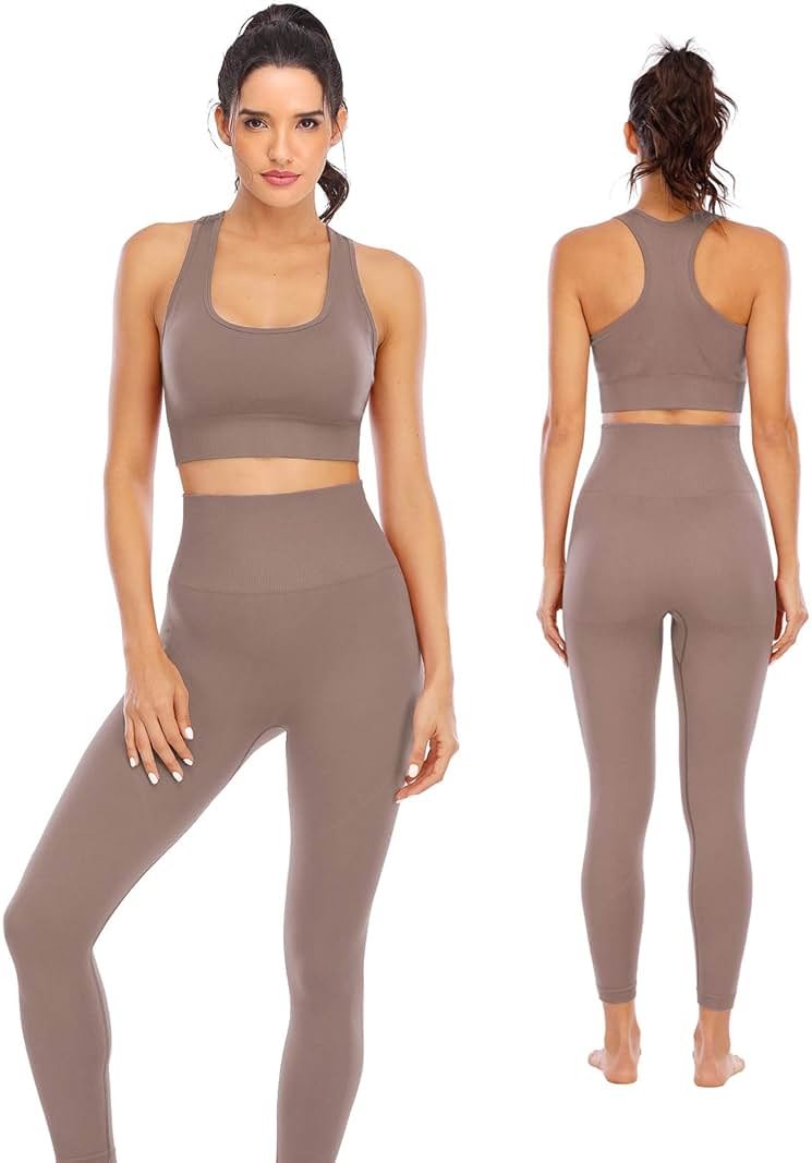 Workout Sets for Women 2 Piece High Waisted Seamless Leggings with Padded Stretchy Sports Bra Sets Gym Clothes - Product Image