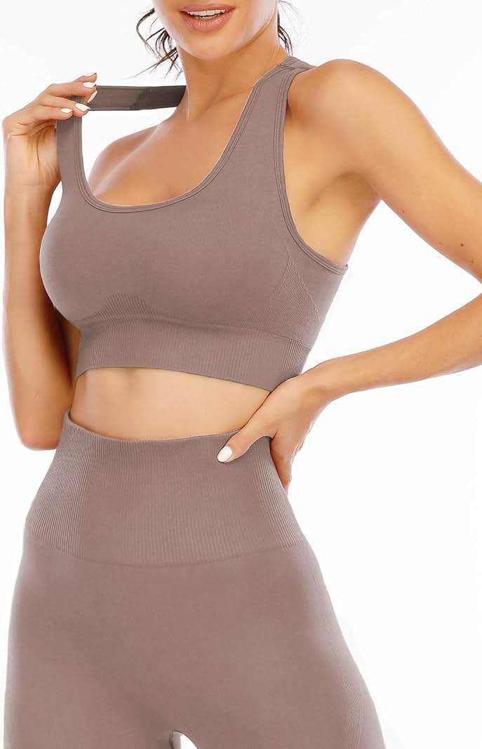 Workout Sets for Women 2 Piece High Waisted Seamless Leggings with Padded Stretchy Sports Bra Sets Gym Clothes - Image 2