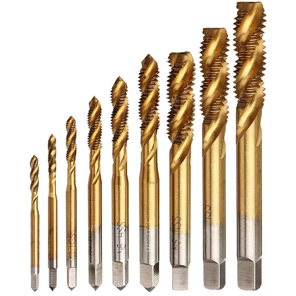 Yakamoz 9pcs Machine Screw Tap Set Titanium Spiral Flute Drill Taps Metric M2 M2.5 M3 M4 M5 M6 M8 M10 M12 Thread Tapping Tool - Image 1