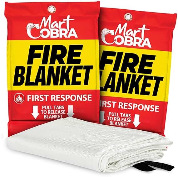 Mart Cobra Fire Blanket 2-Pack – Emergency Fire Suppression for Home & Kitchen – 40"x40" Fireproof Fiberglass Safety Blankets – Heat Resistant & Easy to Use – Smothers Grease & Electrical Fires - Product Image
