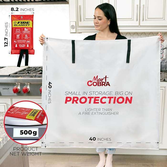Mart Cobra Fire Blanket 2-Pack – Emergency Fire Suppression for Home & Kitchen – 40"x40" Fireproof Fiberglass Safety Blankets – Heat Resistant & Easy to Use – Smothers Grease & Electrical Fires - Image 4