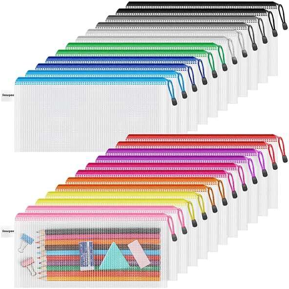 Smarpau 24 Pack Pencil Pouches, A6 Waterproof PVC Pencil Bags, 12 Colors Mesh Zipper Pouches for School Supplies, Classroom Organisation, Office Documents & Travel Storage - Image 1