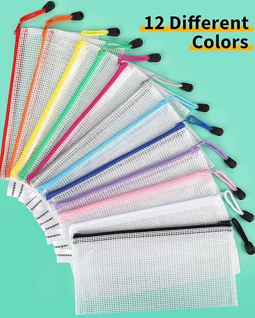 Smarpau 24 Pack Pencil Pouches, A6 Waterproof PVC Pencil Bags, 12 Colors Mesh Zipper Pouches for School Supplies, Classroom Organisation, Office Documents & Travel Storage - Image 4