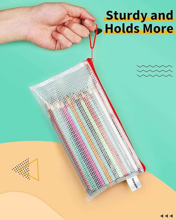 Smarpau 24 Pack Pencil Pouches, A6 Waterproof PVC Pencil Bags, 12 Colors Mesh Zipper Pouches for School Supplies, Classroom Organisation, Office Documents & Travel Storage - Image 5