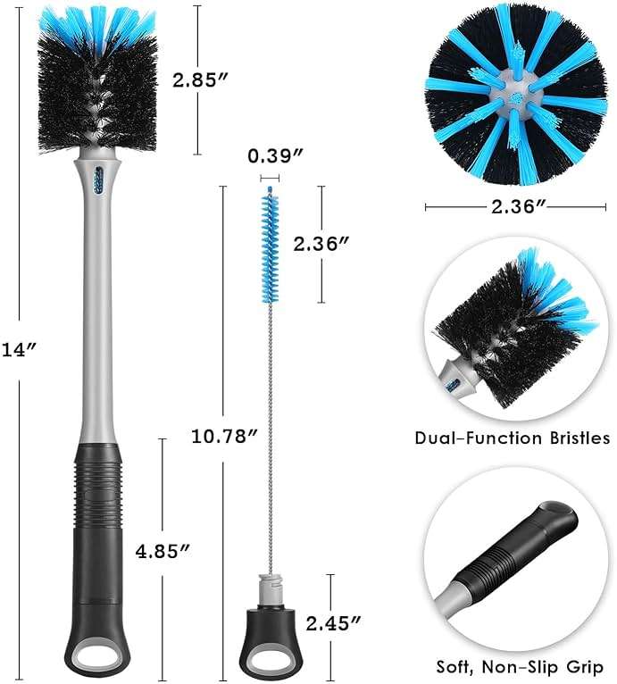 MOSOLAN 2-in-1 Bottle Brush with Straw Brush, Long Handle Water Bottle Scrubbing Brush, Built for Cleaning Sport Bottles, Baby Bottles, Water Bottles, Coffee Mugs, Wine Decanters, Flask, 1 Pack - Image 3