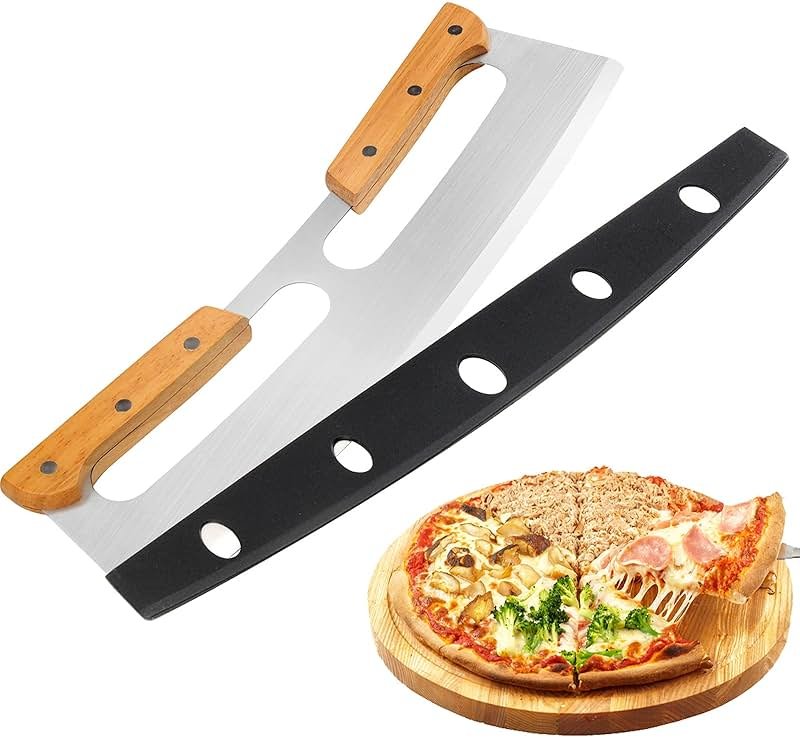 Pizza Cutter Rocker with Wooden Handles & Protective Cover by Zocy, 14" Sharp Stainless Steel Pizza Slicer Wheel, Big Pizza Knife Cutters for Kitchen Tool (14inch) - Product Image