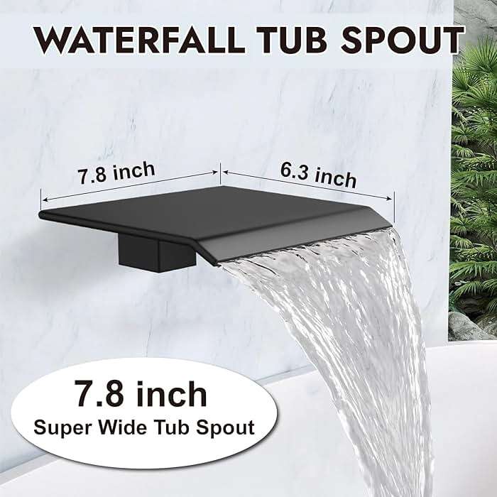 Midanya Shower System with Tub Spout,Bathtub Shower Faucet Set with Square Rainfall Head and Handheld Sprayer Wall Mount Tub Faucet Set with Valve and Trim Kit,8 Inch Matte Black - Image 2