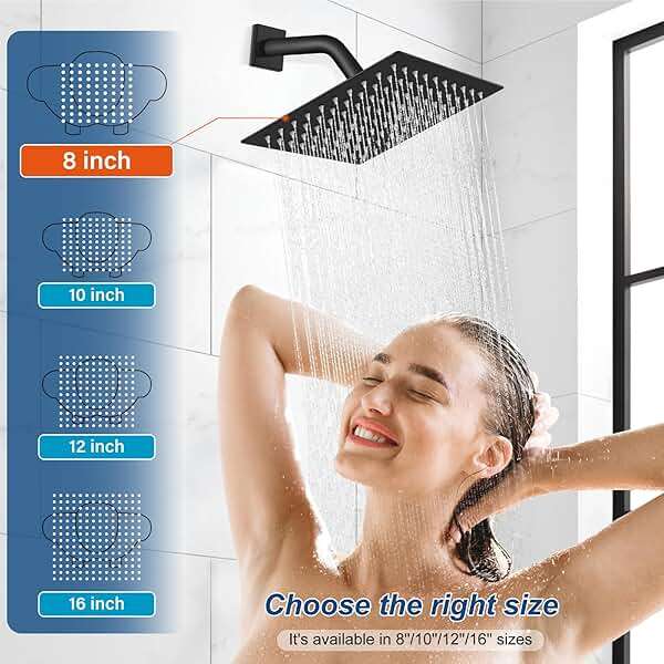Midanya Shower System with Tub Spout,Bathtub Shower Faucet Set with Square Rainfall Head and Handheld Sprayer Wall Mount Tub Faucet Set with Valve and Trim Kit,8 Inch Matte Black - Image 3