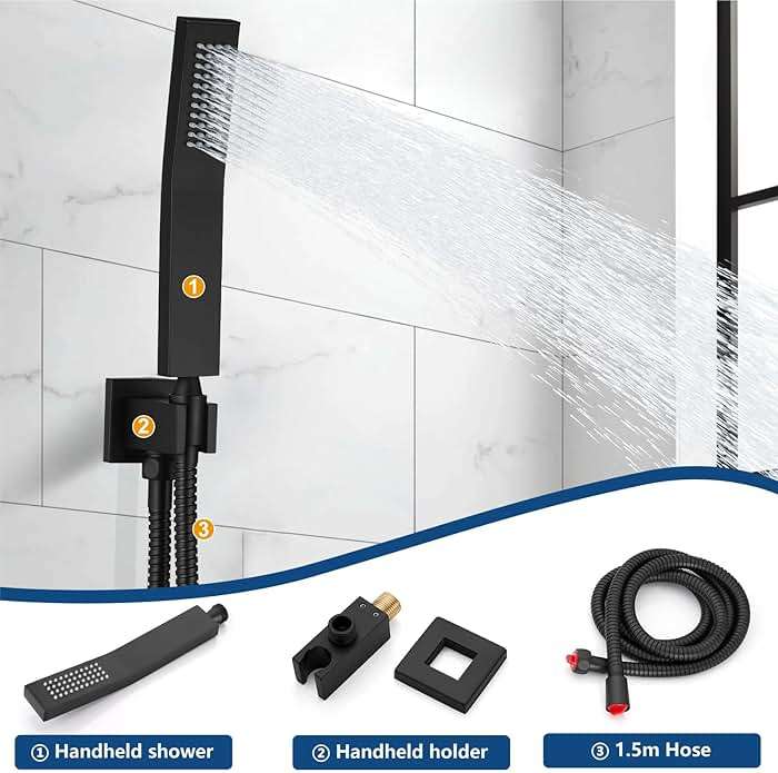 Midanya Shower System with Tub Spout,Bathtub Shower Faucet Set with Square Rainfall Head and Handheld Sprayer Wall Mount Tub Faucet Set with Valve and Trim Kit,8 Inch Matte Black - Image 4