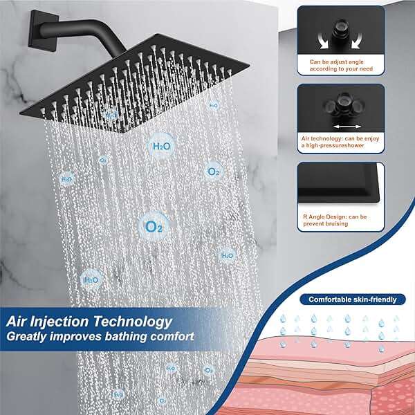 Midanya Shower System with Tub Spout,Bathtub Shower Faucet Set with Square Rainfall Head and Handheld Sprayer Wall Mount Tub Faucet Set with Valve and Trim Kit,8 Inch Matte Black - Image 8