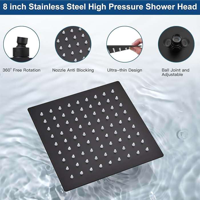 Midanya Shower System with Tub Spout,Bathtub Shower Faucet Set with Square Rainfall Head and Handheld Sprayer Wall Mount Tub Faucet Set with Valve and Trim Kit,8 Inch Matte Black - Image 9