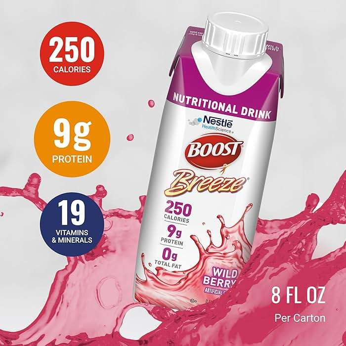 BOOST Breeze Clear Nutritional Drink - 250 Calories - 19 Vitamins & Minerals - 9 g Protein – Fortified with Vitamin A & Zinc - Wild Berry Flavor - 8 fl oz (Pack of 24) - Image 4