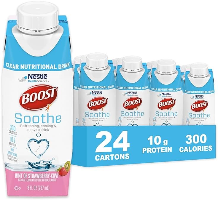 BOOST Soothe Clear Nutritional Drink – Cooling sensation - 300 Calories - 10 g Protein from Whey Protein Isolate - Hint of Strawberry Kiwi Flavor - 8 fl oz (Pack of 24) - Product Image