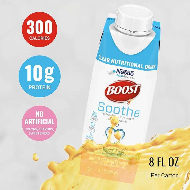 BOOST Soothe Clear Nutritional Drink – Cooling sensation - 300 Calories - 10 g Protein from Whey Protein Isolate - Hint of Strawberry Kiwi Flavor - 8 fl oz (Pack of 24) - Image 5