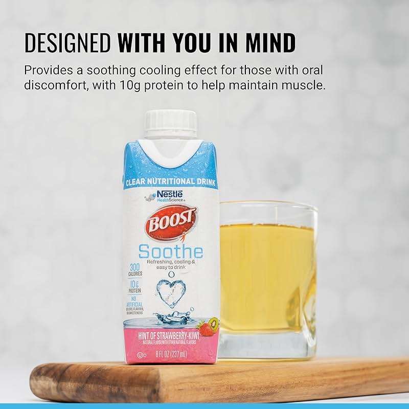 BOOST Soothe Clear Nutritional Drink – Cooling sensation - 300 Calories - 10 g Protein from Whey Protein Isolate - Hint of Strawberry Kiwi Flavor - 8 fl oz (Pack of 24) - Image 6