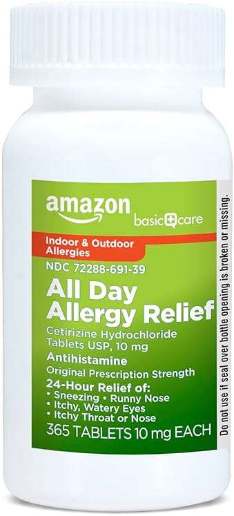 Amazon Basic Care All Day Allergy, Cetirizine Hydrochloride Tablets, 10 mg, 24-Hour Relief for Sneezing, Runny Nose, Itchy Eyes & Throat, Indoor & Outdoor Allergy Relief, 365 Count - Image 6