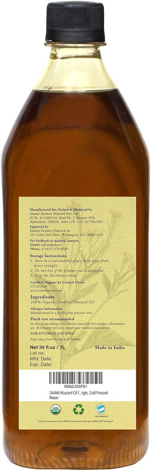 DAANA Mustard Oil for Skin: Certified USDA Organic, Extra Virgin, Cold Pressed (34 Fl Oz) - Image 5