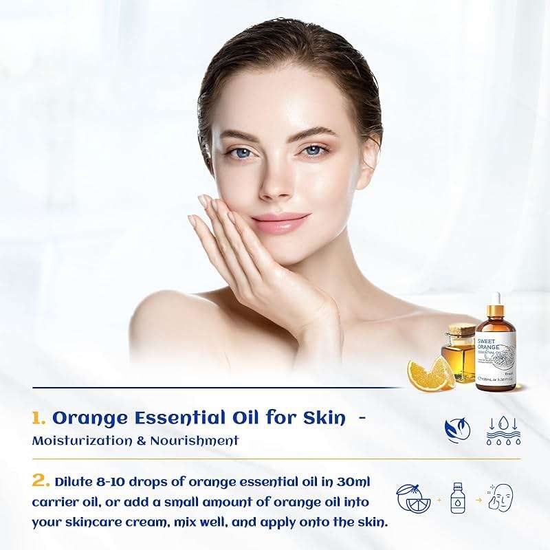 HIQILI 100ML Orange Essential Oil for Air Freshener, DIY Soap, Skin Care, Can be Added to Diffusers, Dryer Balls, Lotions for Use - 3.38 Fl Oz | Aromatherapy for Diffusers & Air Freshening, Skin Care, DIY for Cleaning Spray, Hand Soap, Candle & Soap - Image 3