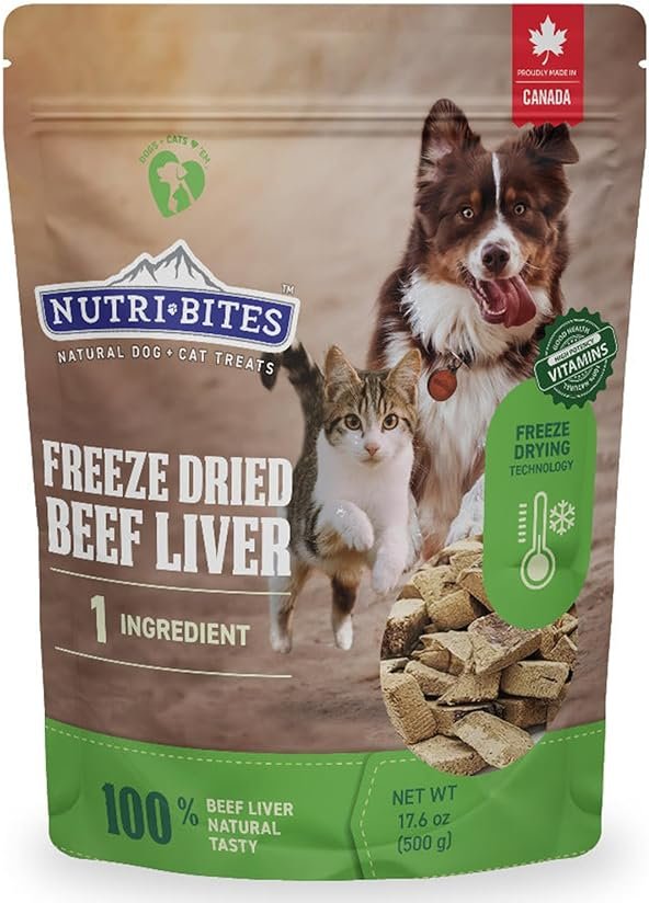 Nutri Bites Freeze Dried Beef Liver Dog & Cat Treats, Single Ingredient High Protein Pet Treats, 17.6 oz - Product Image