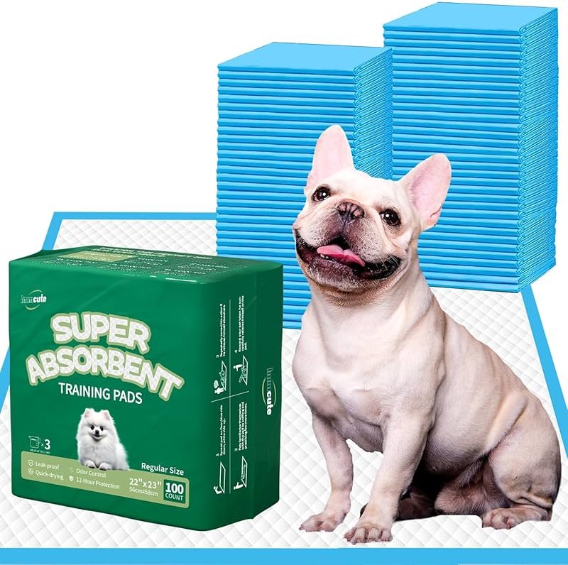 IMMCUTE Puppy Pads 22"x23" 100 Count | 6-Layer Leak-Proof & Super Absorbent Dog Training Pads | Disposable Potty Pads for Puppies, Dogs, Cats & Rabbits | Blue & White - Product Image