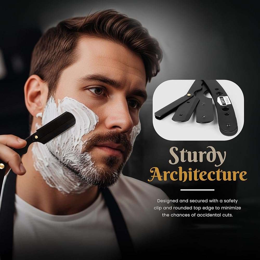 Utopia Care Professional Straight Razor for Men, Barber Straight Edge Razor Safety with 100 Pack Blades, Black - Image 2
