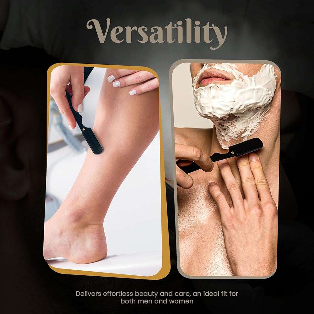 Utopia Care Professional Straight Razor for Men, Barber Straight Edge Razor Safety with 100 Pack Blades, Black - Image 3