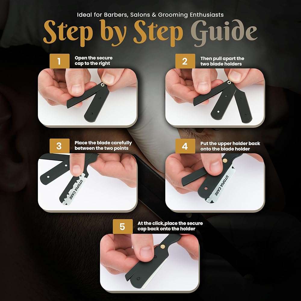 Utopia Care Professional Straight Razor for Men, Barber Straight Edge Razor Safety with 100 Pack Blades, Black - Image 4