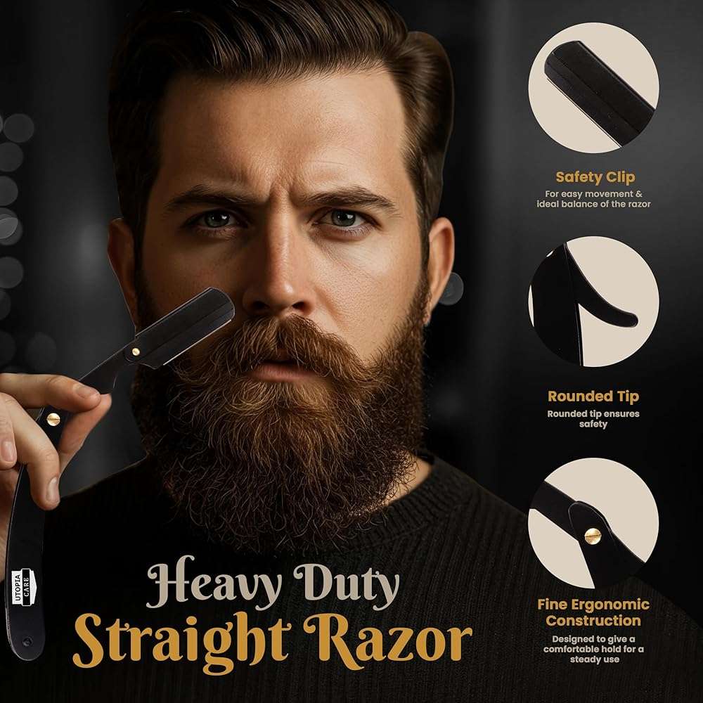 Utopia Care Professional Straight Razor for Men, Barber Straight Edge Razor Safety with 100 Pack Blades, Black - Image 5