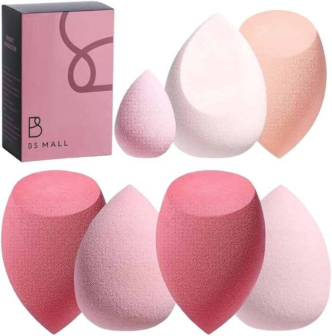 Makeup Sponge Set BS-MALL with Storage Case 7 Pcs for Liquid, Cream, and Powder,SAVE Foundation with 1 Mini Makeup Sponge For Travel Daily Use (A-Pink) - Product Image