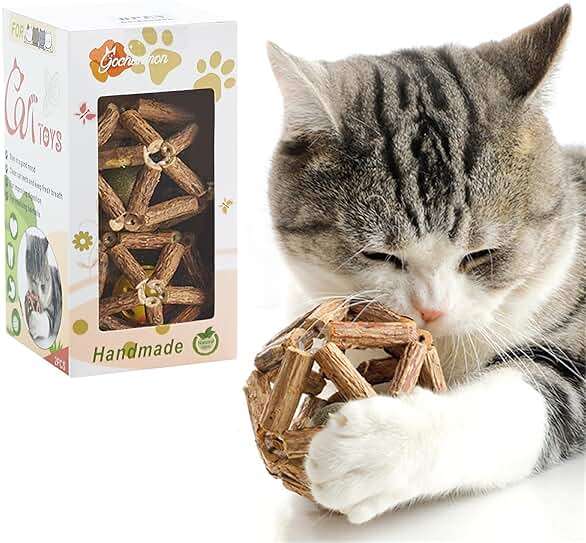 Gochanmon Catnip Toys-2Pcs Natural Silvervine Stick Catnip Ball&Bell Ball-Cat Toys for Indoor Cats- Cleaning Teeth Molar Tools Matatabi Cat Chew Toy-Kitten Toys All Breeds - Image 1