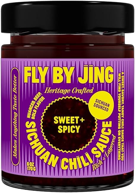 FLYBYJING Sweet + Spicy Sichuan Chili Sauce: Perfect for Noodles, Proteins, Veggies, Fish, Dumplings and Everything Else - Hot Sauce, Marinade and Glaze made w/Premium Chilis - Vegan, 6oz (Pack of 1) - Product Image