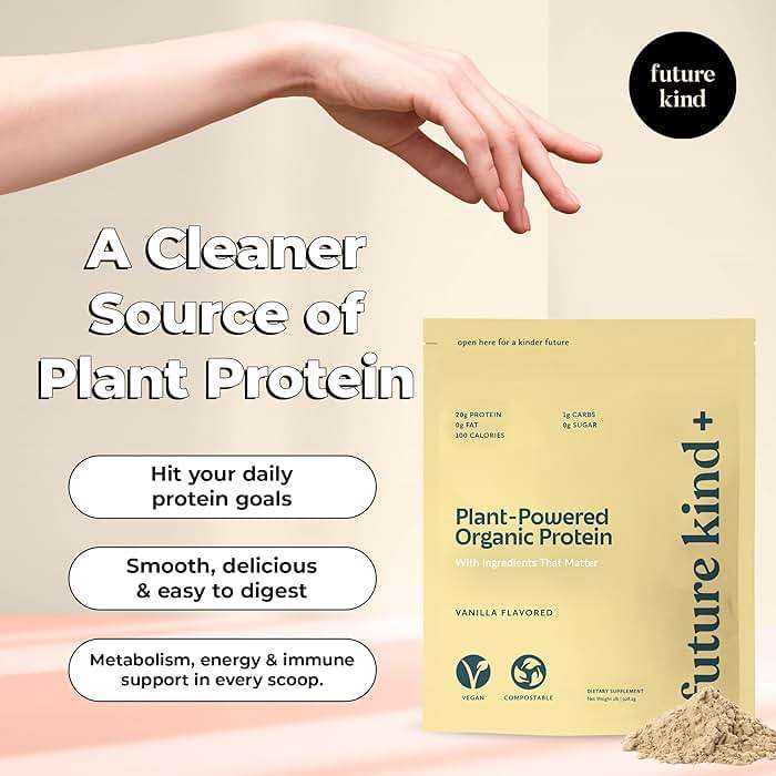 Future Kind Vegan Protein Powder, Vanilla, Pea Plant Protein for Lean Muscle with Iron & Fiber, Whey-Free, Sugar-Free, Soy-Free, Non-Dairy (34 Servings) - Image 2