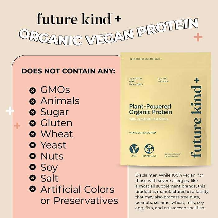 Future Kind Vegan Protein Powder, Vanilla, Pea Plant Protein for Lean Muscle with Iron & Fiber, Whey-Free, Sugar-Free, Soy-Free, Non-Dairy (34 Servings) - Image 3