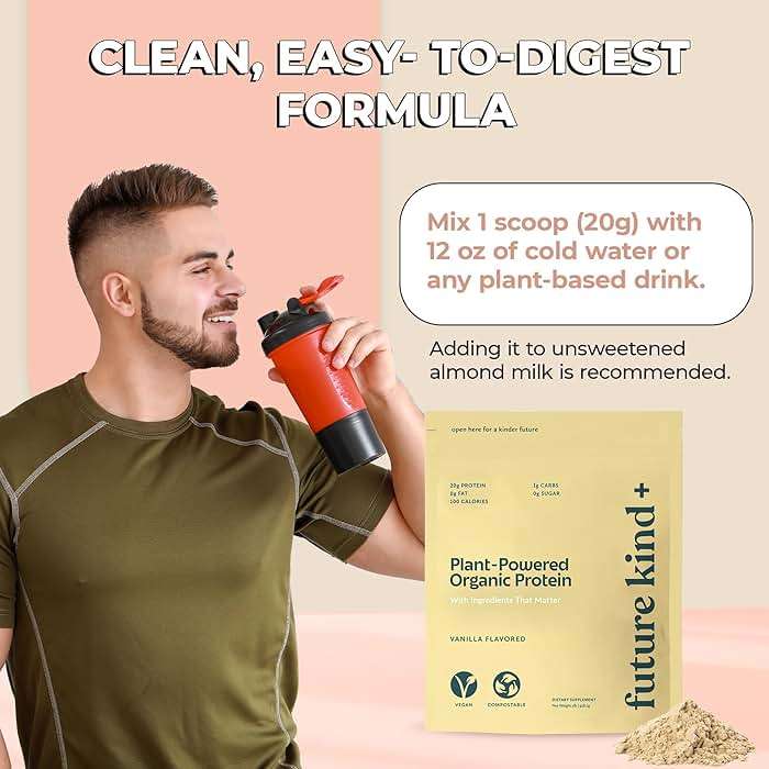 Future Kind Vegan Protein Powder, Vanilla, Pea Plant Protein for Lean Muscle with Iron & Fiber, Whey-Free, Sugar-Free, Soy-Free, Non-Dairy (34 Servings) - Image 7