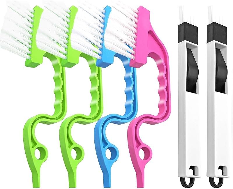 Crevice Gap Cleaning Brush Tool, 6pcs Hand-held Groove Gap Cleaning Tools, 2 in 1 Dustpan Cleaning Brushes, Shutter Door Window Track Kitchen Cleaning Brushes Kit - Product Image