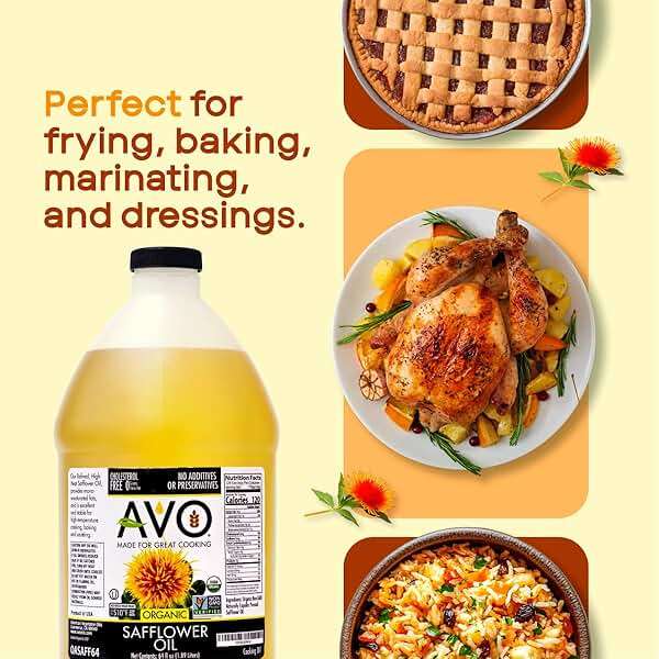 AVO Organic Safflower Oil for Cooking, Frying, Baking, Salads, Vinaigrette, Marinades. General Cooking Oil 64 Fl-oz (Half a Gallon), No preservatives, Naturally Processed, High Smoke Point 465°F - Image 4